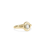 Oval solitaire ring showing bubble frame and elongated diamond brilliance
