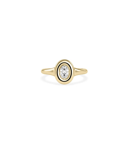 Bubble Set Oval Solitaire Ring oval diamond in gold bubble bezel setting