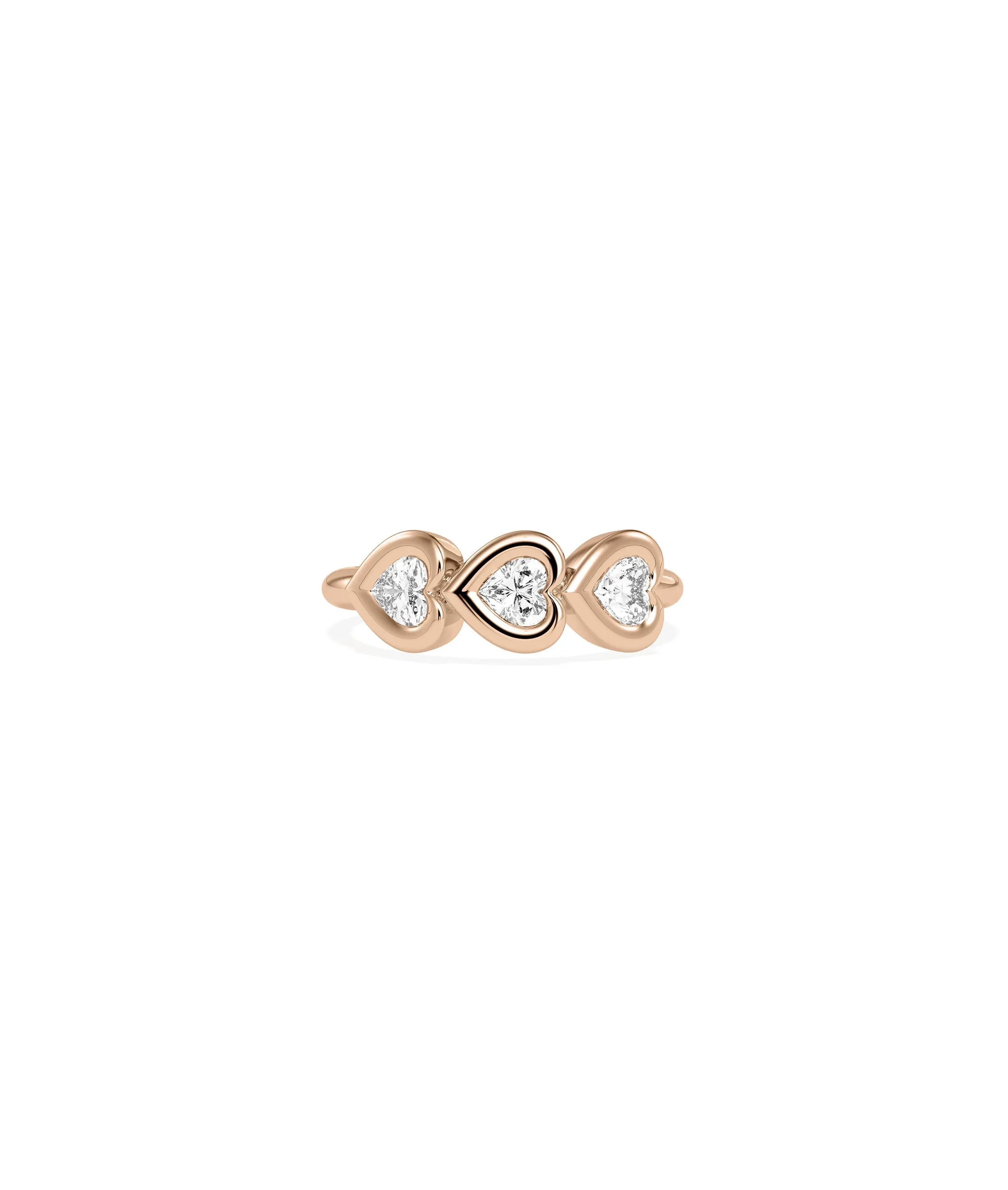 Heart shaped diamond band ring close up of bubble setting protective frames