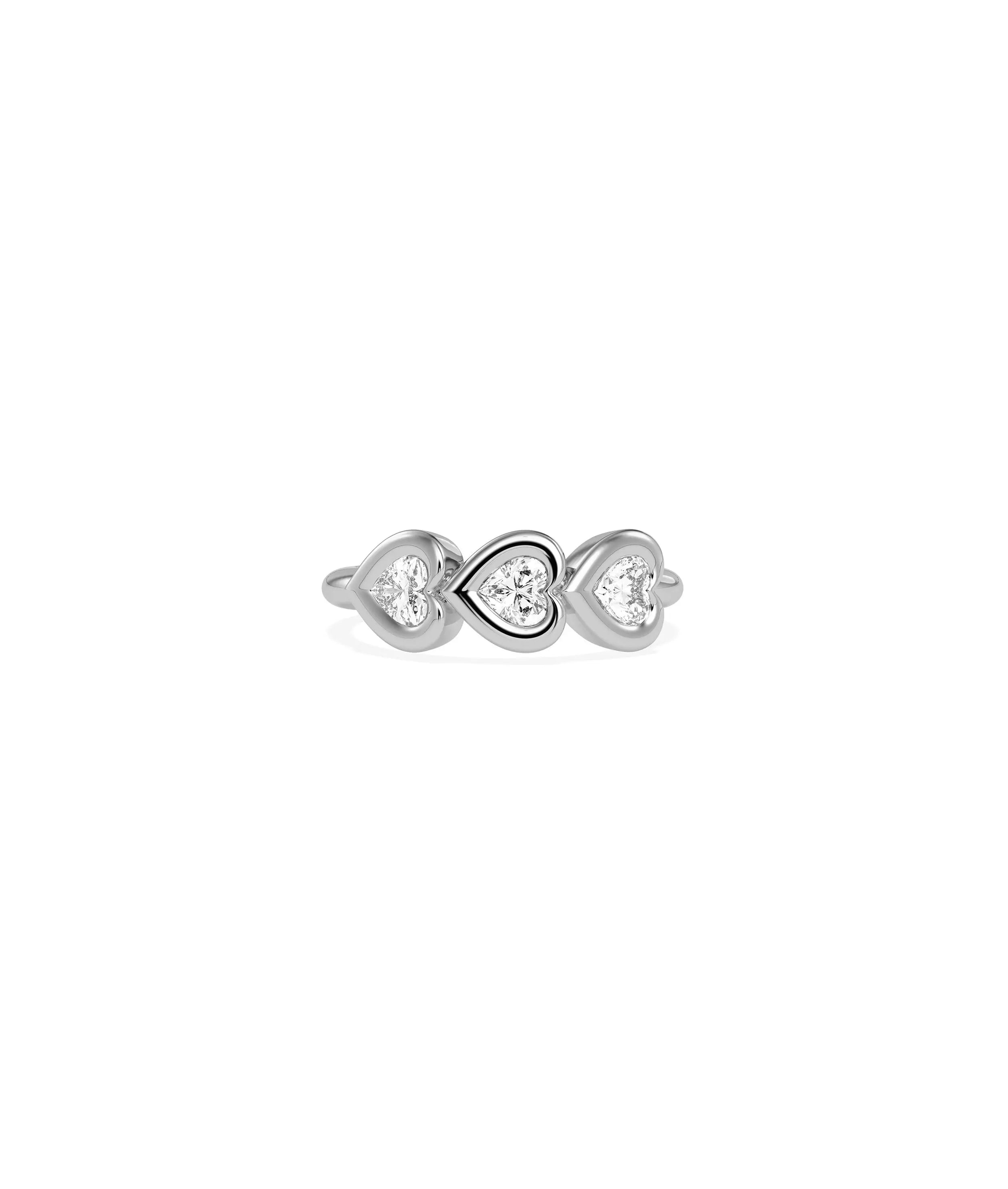 3 Heart Bubble Bezel Set Band Ring side profile displaying dimensional hearts