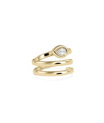 Unique twist ring showing bubble setting and rotating band design detail