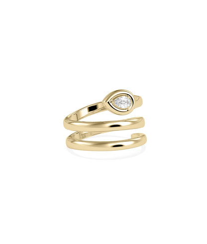 Unique twist ring showing bubble setting and rotating band design detail