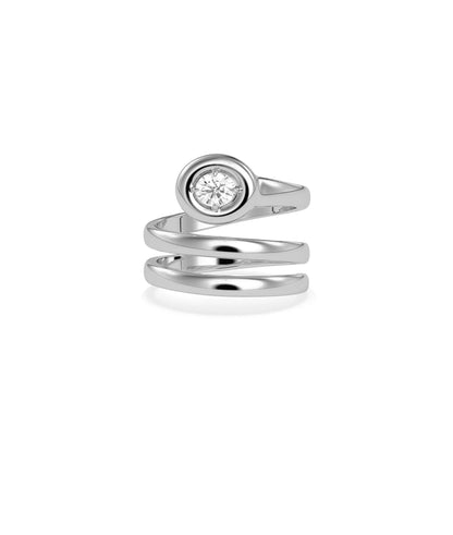 Unique solitaire ring overhead angle highlighting bubble and twist elements