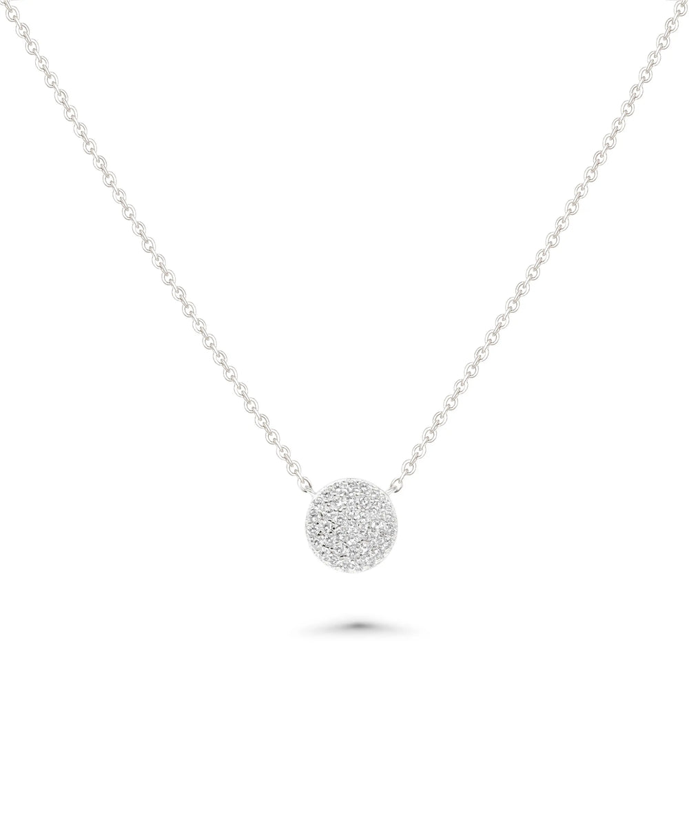 Diamond Pave Coin Necklace white gold with brilliant circular design