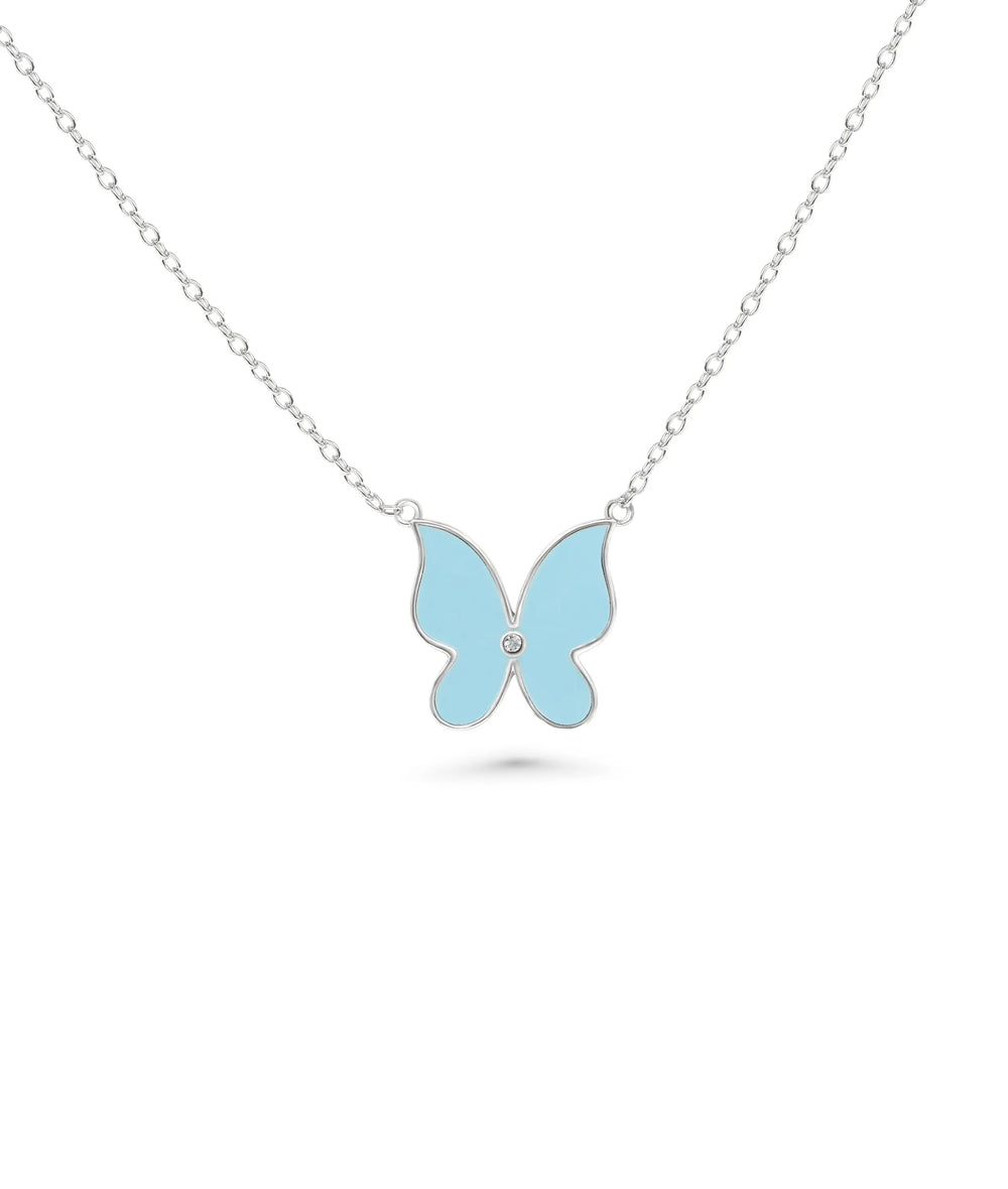 Enamel Butterfly Necklace white gold with vibrant enamel transformation symbol