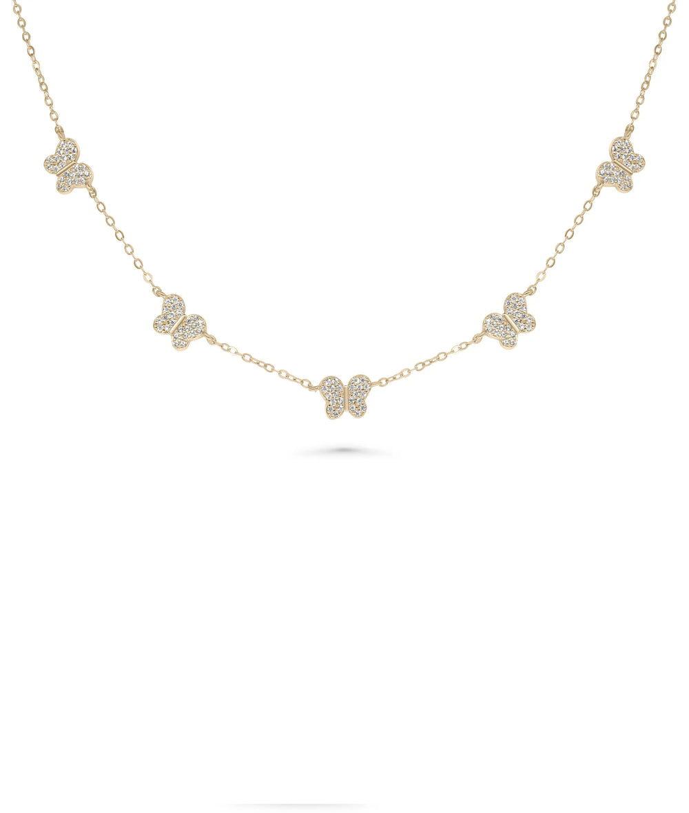 Butterfly Diamond Station Necklace - 79e | Everyday 14K Gold Jewelry