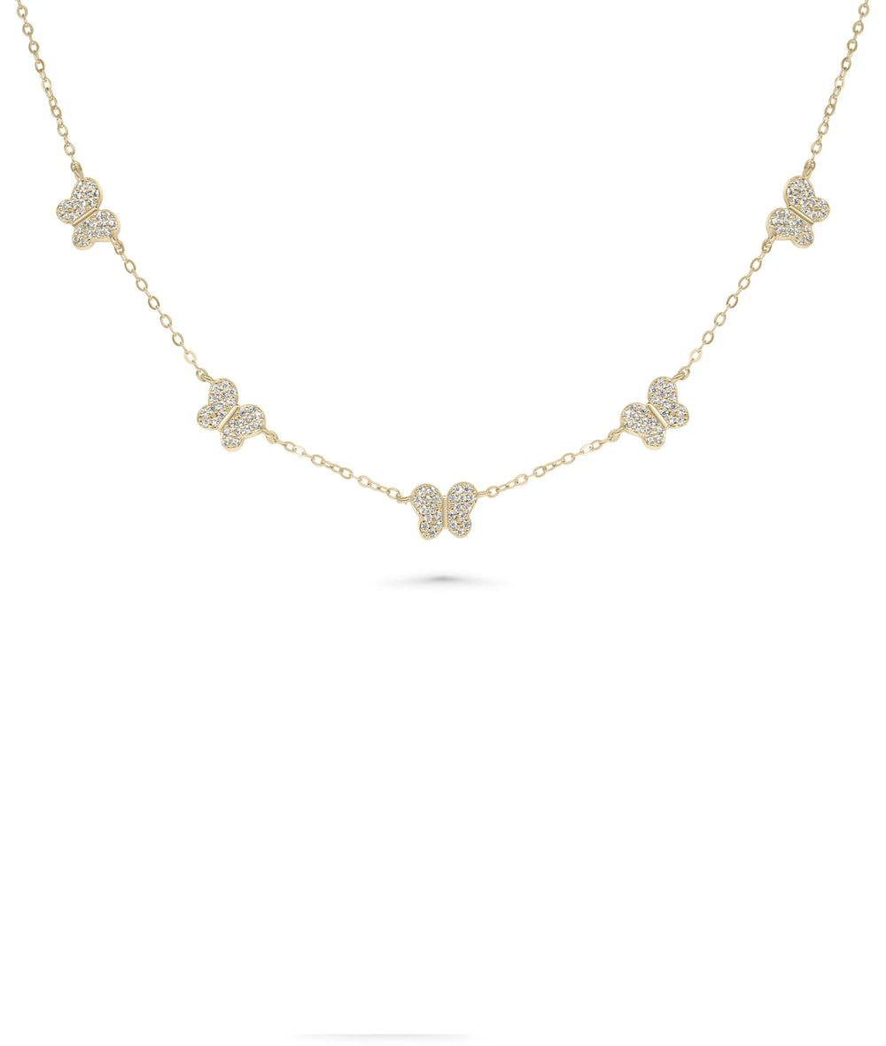 Butterfly Diamond Station Necklace - 79e | Everyday 14K Gold Jewelry