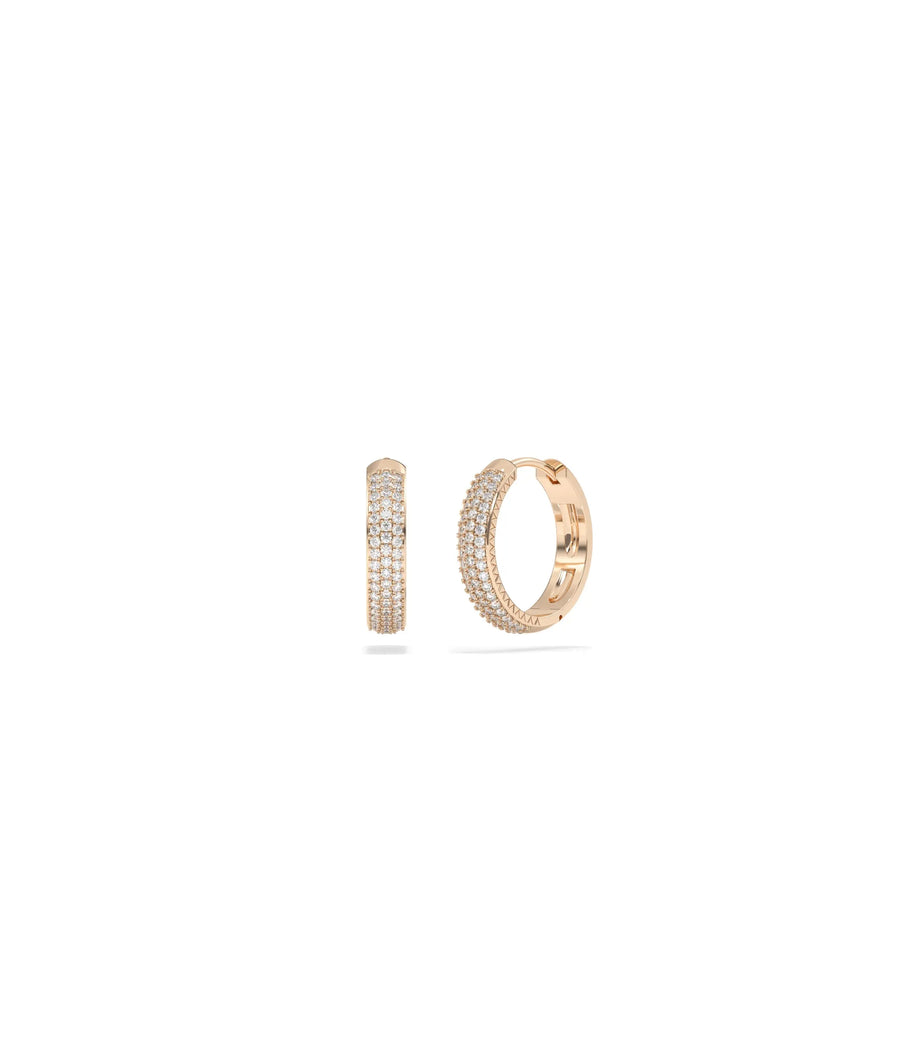 3 Row Diamond Pave Hoop Earring - 79e | Everyday 14K Gold Jewelry