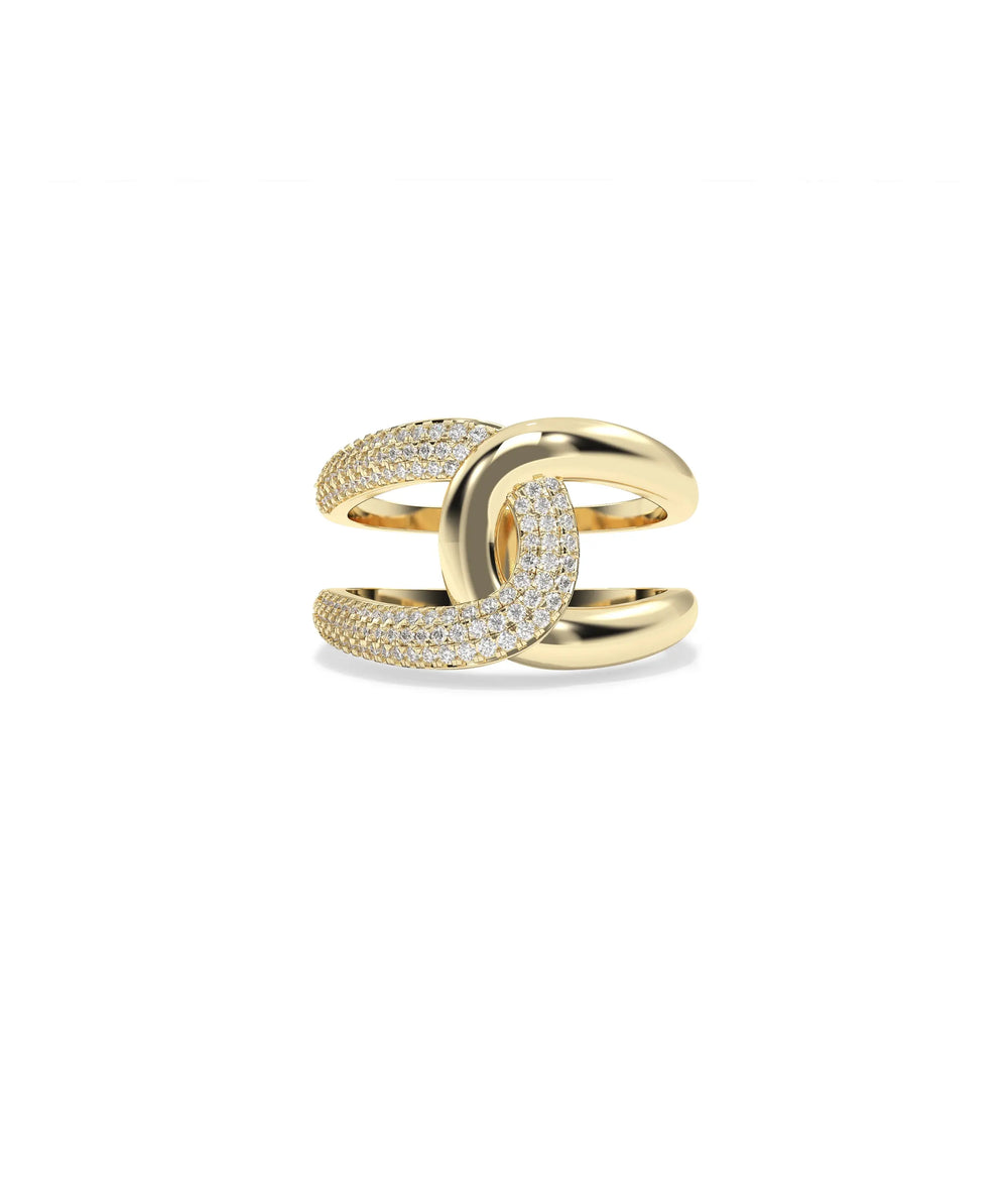 Gold and Diamond Twist Split Ring in yellow gold with twisted band front view