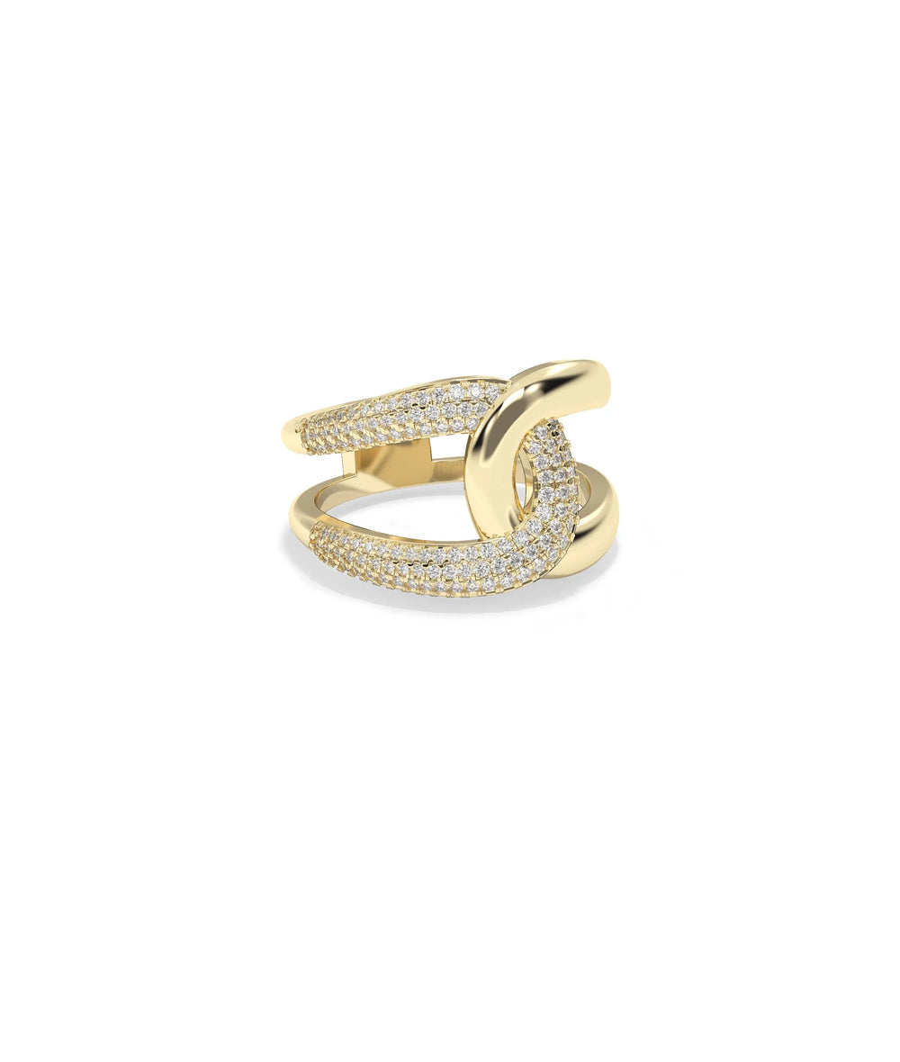 Side angle of Gold and Diamond Twist Split Ring showing 6mm width and split detail