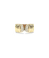 Diamond Pave and Fluted Split Wide Band Ring in yellow gold with sparkle front view