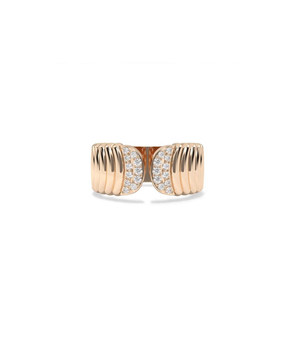 Rose gold Diamond Pave and Fluted Split Wide Band Ring with pavé diamond setting