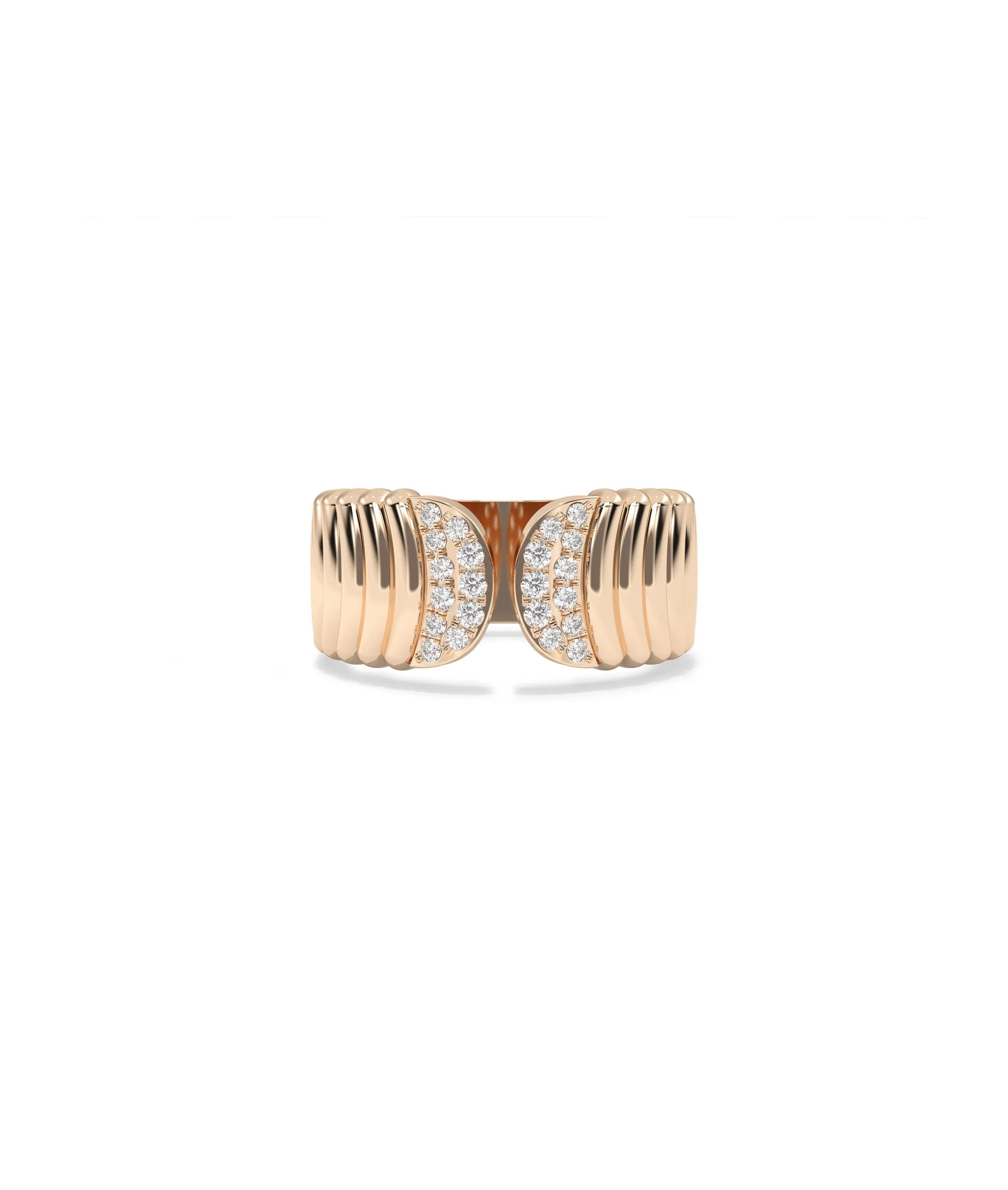 Rose gold Diamond Pave and Fluted Split Wide Band Ring with pav‚Äö√†√∂¬¨¬© diamond setting