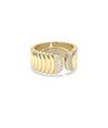 Side angle of Diamond Pave and Fluted Split Wide Band Ring showing split shank detail