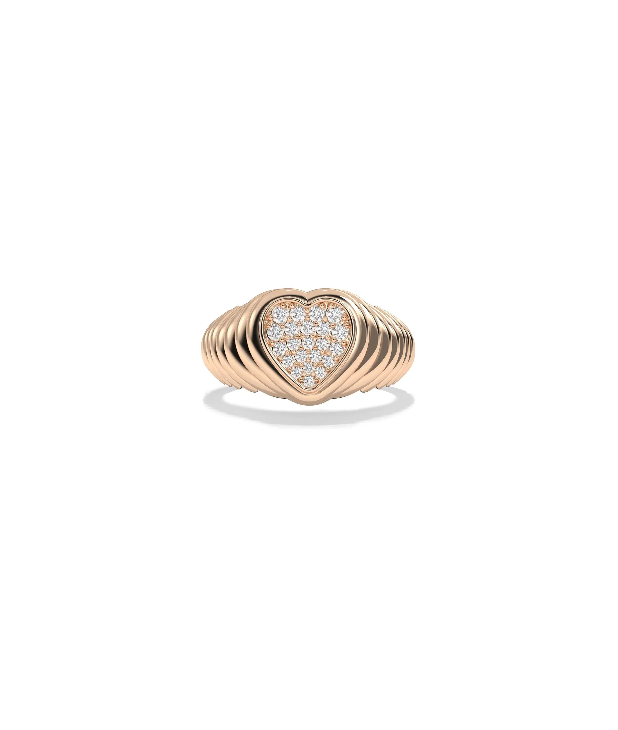 Top perspective of Heart Shape Signet Waterfall Ring showcasing heart face