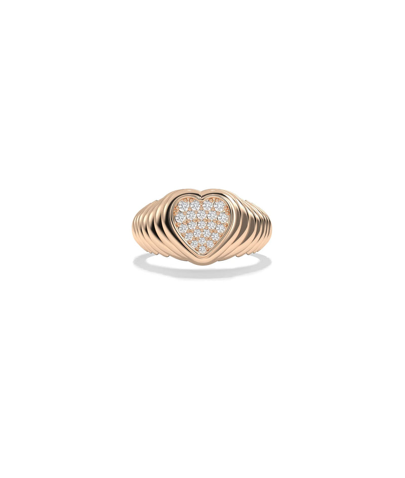 Top perspective of Heart Shape Signet Waterfall Ring showcasing heart face