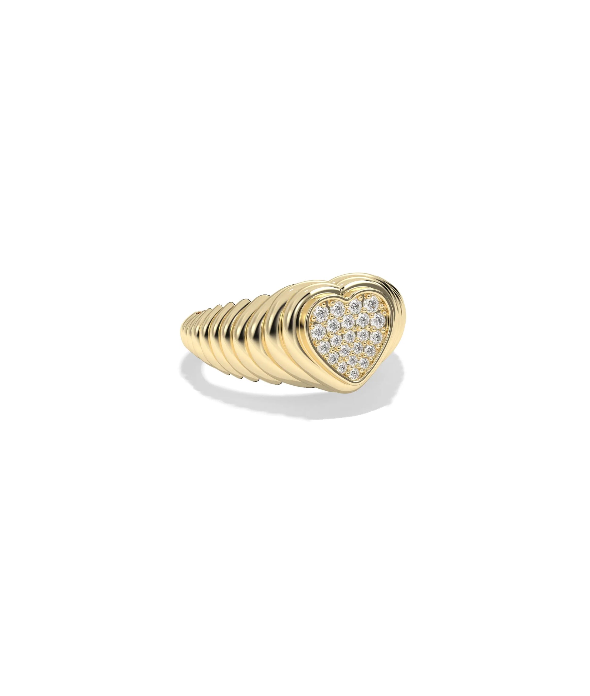 Side view of Heart Shape Signet Waterfall Ring highlighting waterfall flow