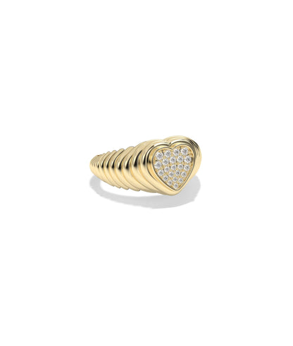 Side view of Heart Shape Signet Waterfall Ring highlighting waterfall flow