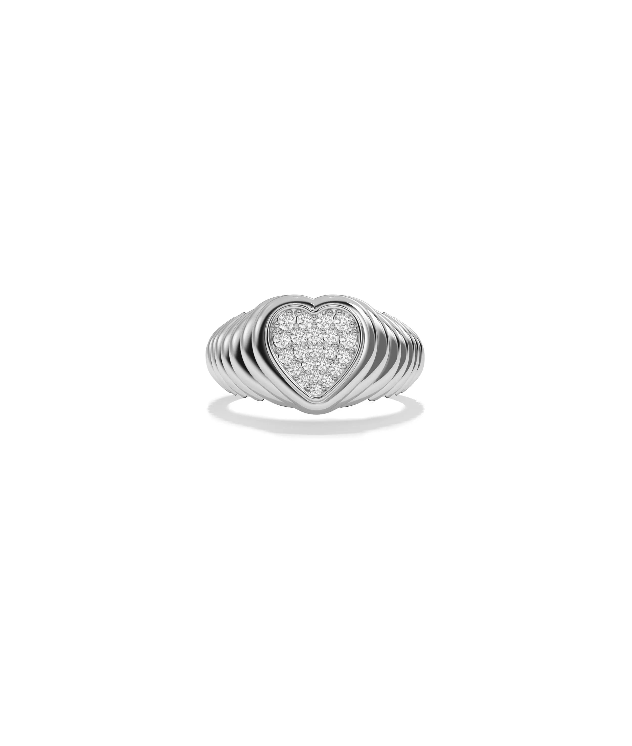 Heart Shape Signet Waterfall Ring detail emphasizing solid gold quality