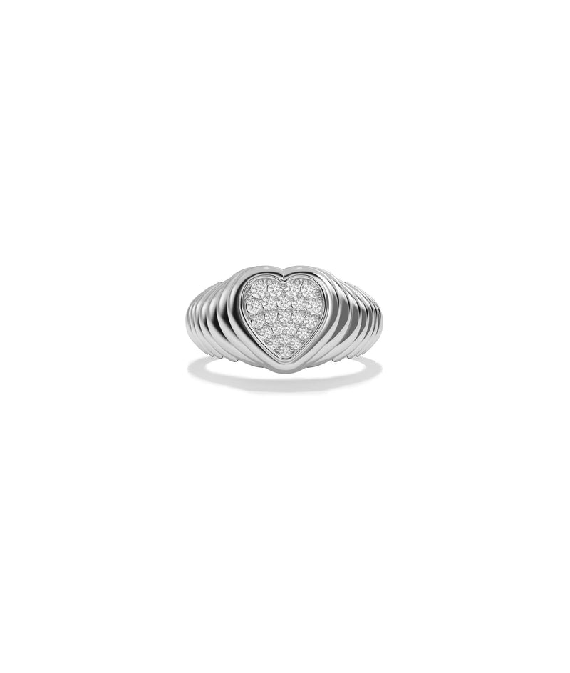 Heart Shape Signet Waterfall Ring detail emphasizing solid gold quality