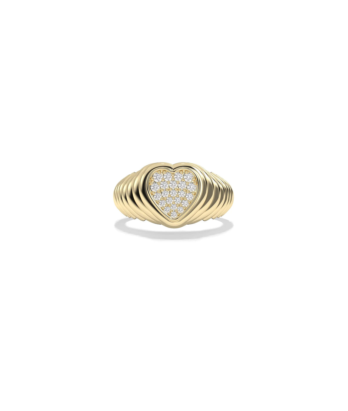 Heart Shape Signet Waterfall Ring with cascading diamonds flowing from heart