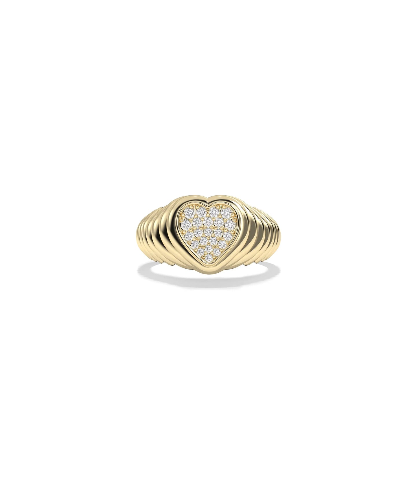Heart Shape Signet Waterfall Ring with cascading diamonds flowing from heart