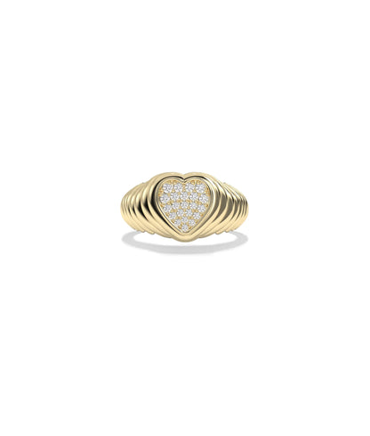 Heart Shape Signet Waterfall Ring with cascading diamonds flowing from heart
