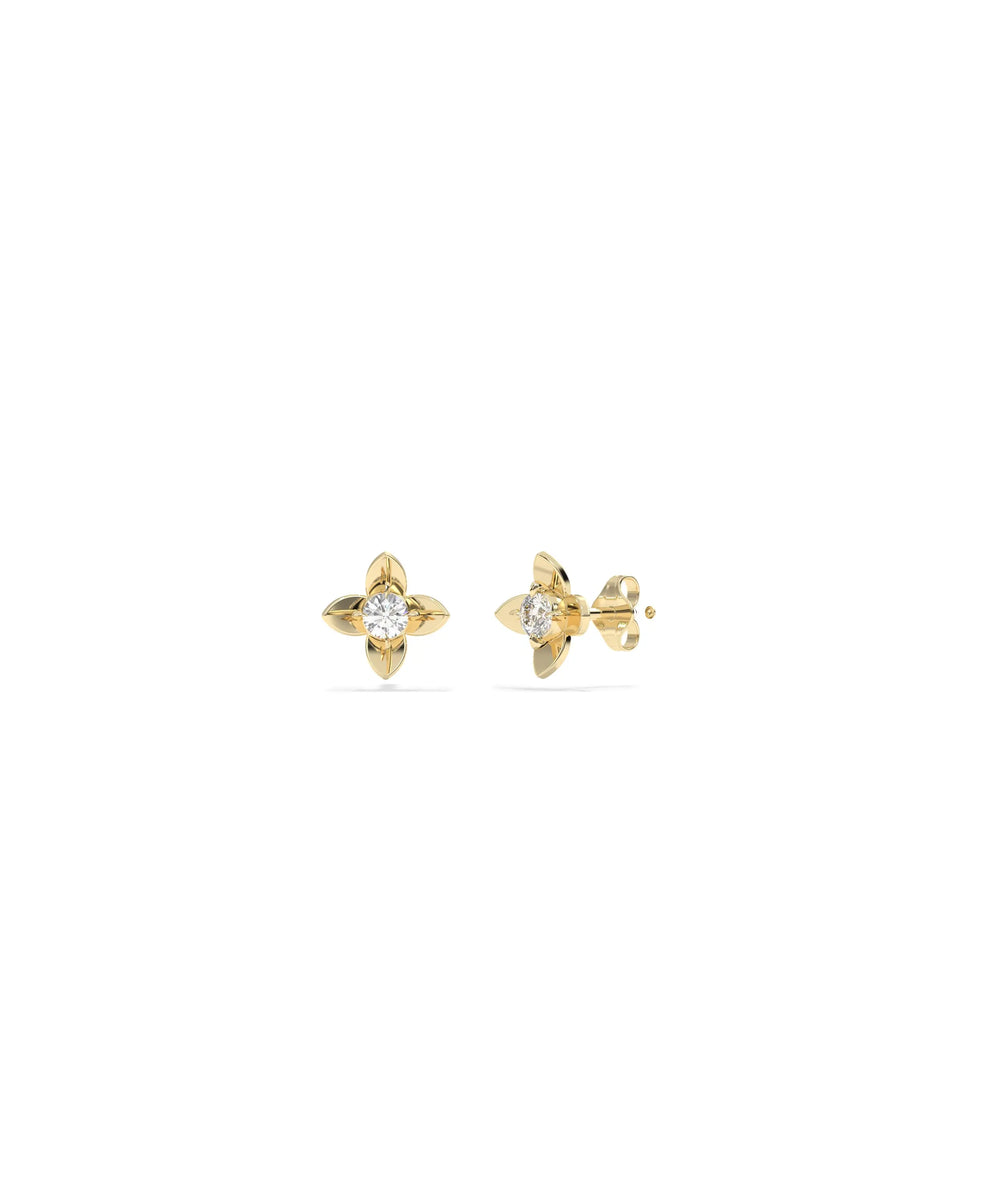 Diamond Flower Stud Earring worn on ear displaying floral elegance