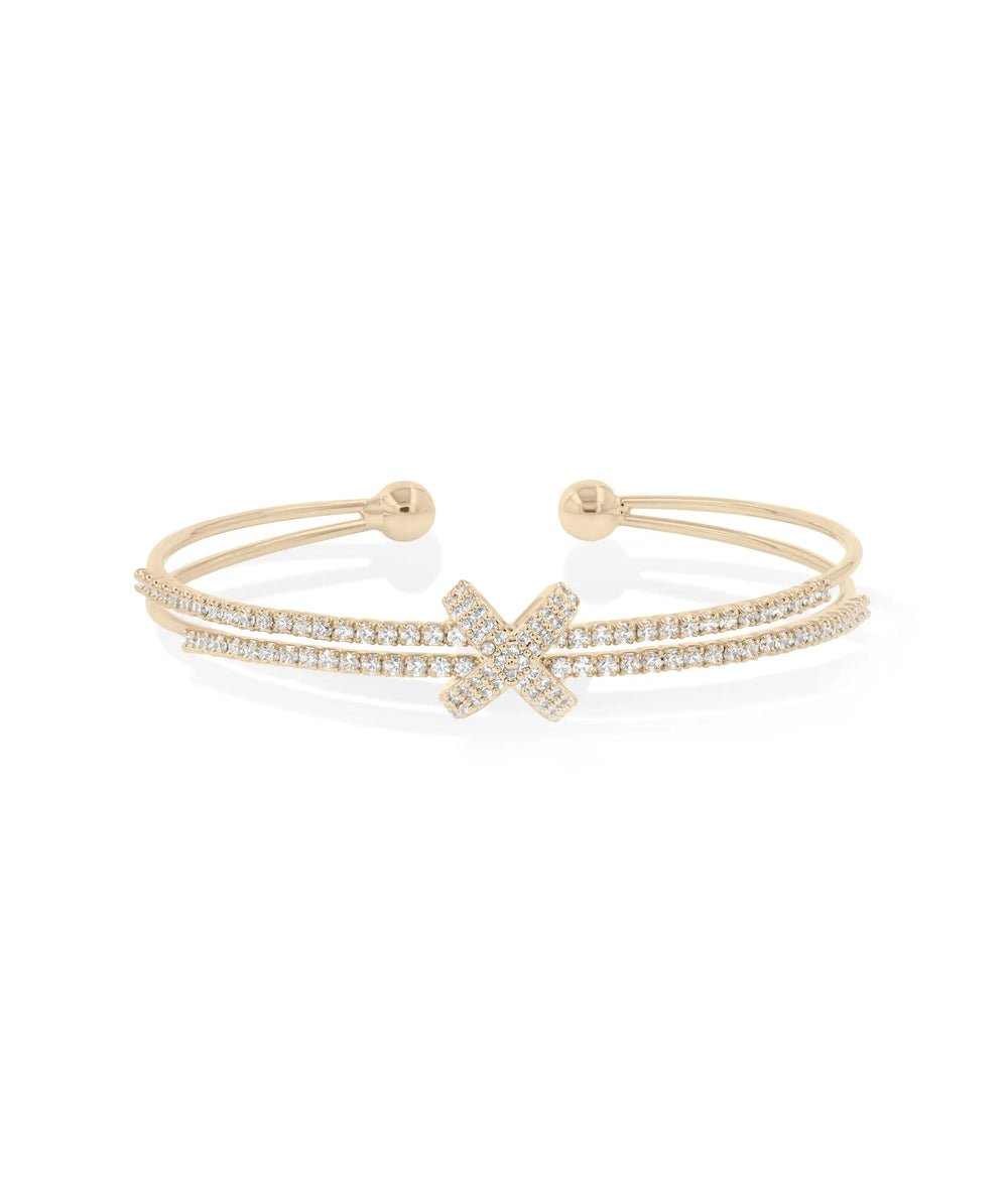 Rose gold 2 Row Diamond Criss Cross Flex Cuff intersecting sparkle