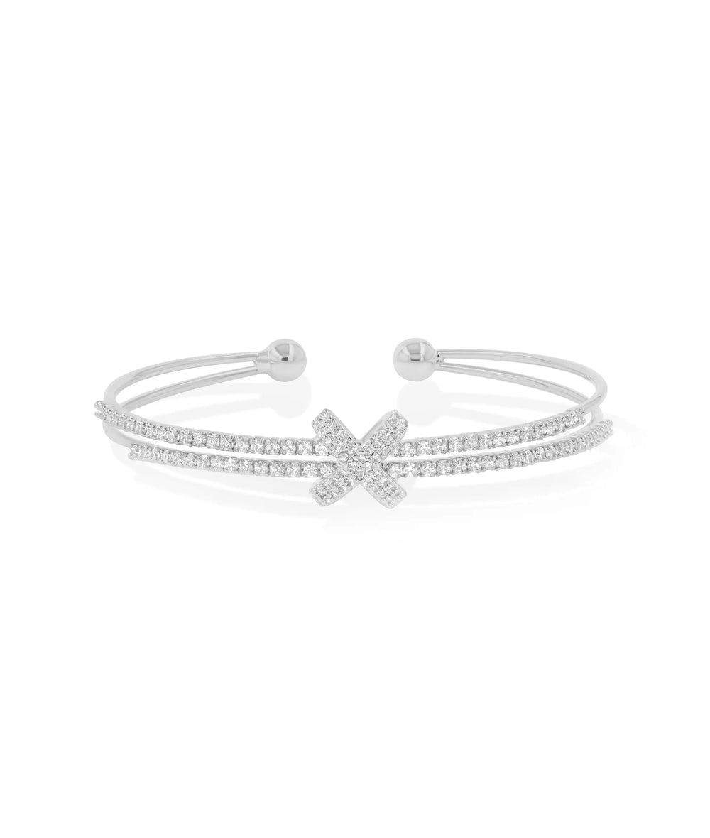 White gold 2 Row Diamond Criss Cross Flex Cuff dynamic design