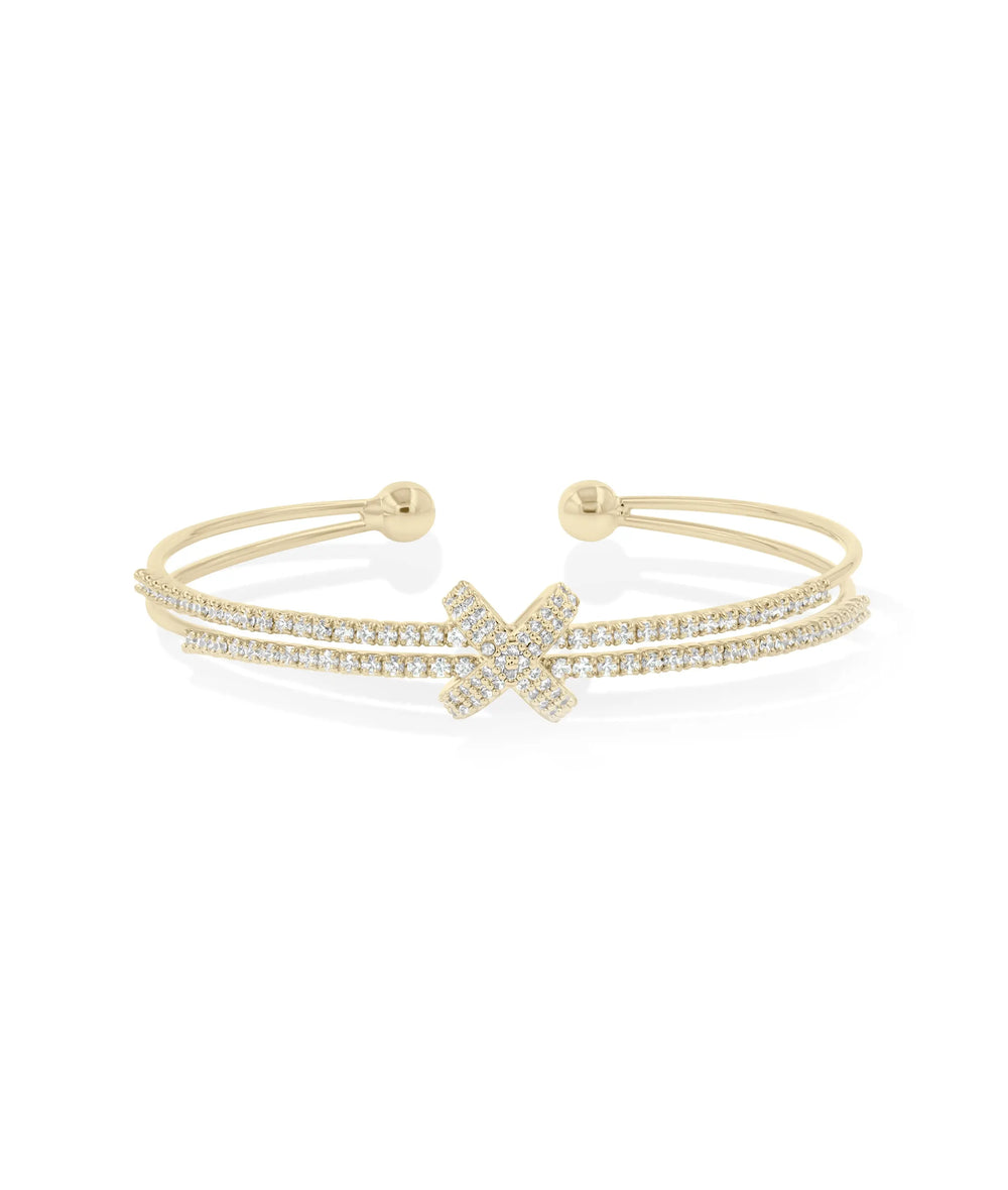 2 Row Diamond Criss Cross Flex Cuff Bangle yellow gold intersecting