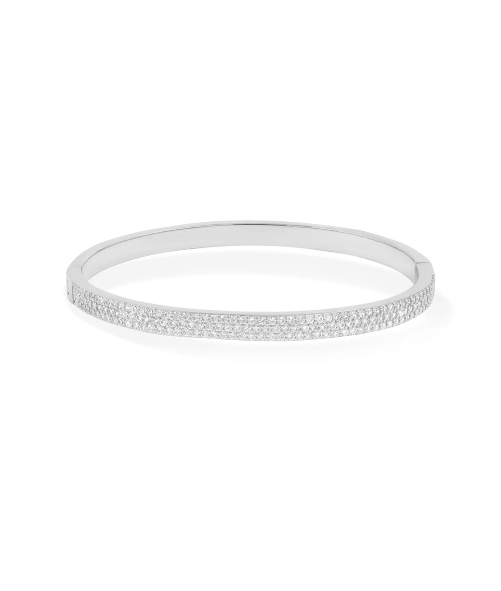 White gold 3 Row Pave Diamond Flat Bangle sleek profile