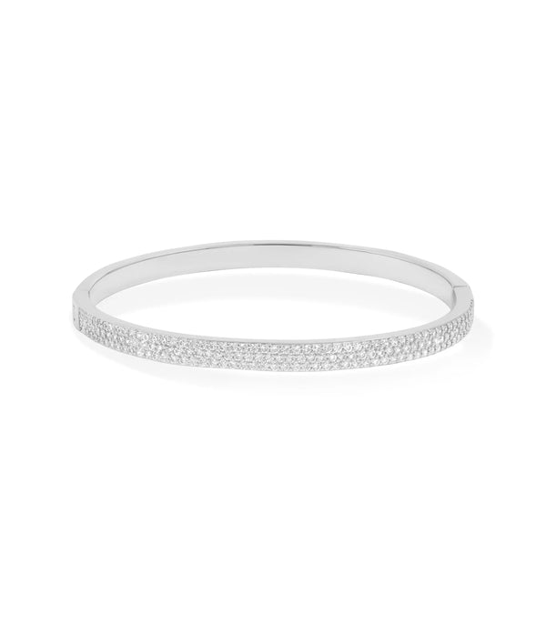 White gold 3 Row Pave Diamond Flat Bangle sleek profile alternate view