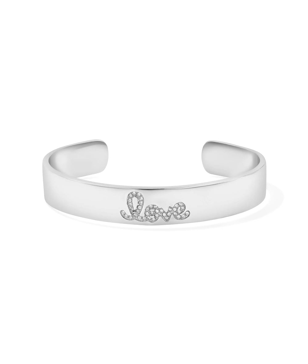 Mantra Open Cuff Bangle white gold with meaningful affirmation text