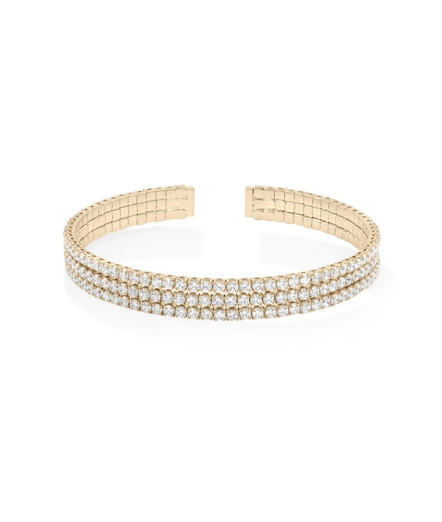 Rose gold 3 Row Diamond Flex Bangle featuring layered rows