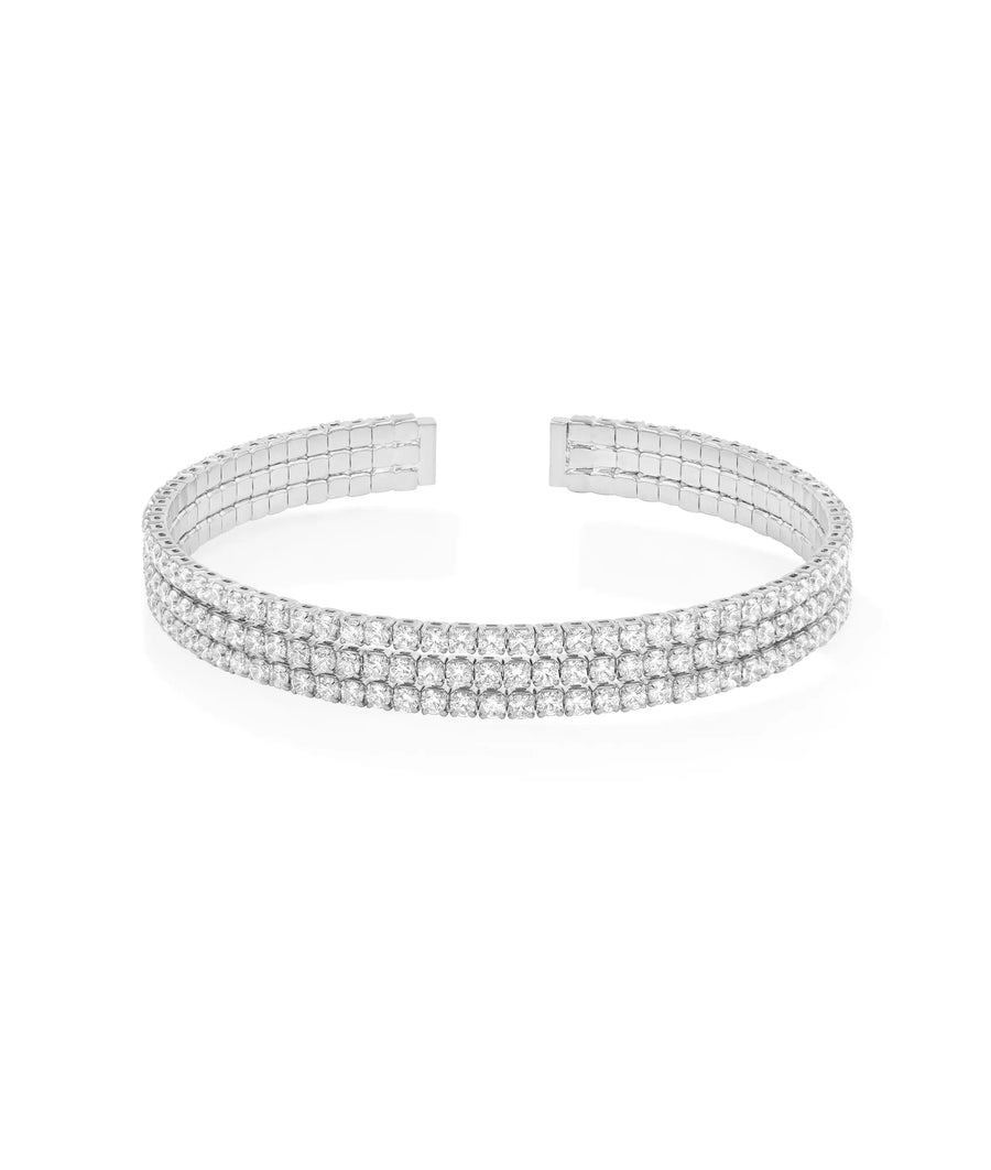 White gold 3 Row Diamond Flex Bangle multi-row cuff styling