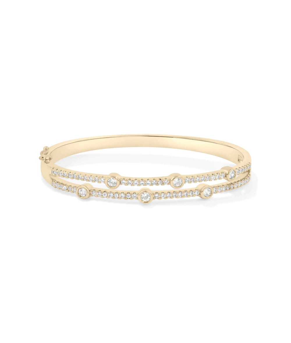 Rose gold 2 Row Station Straight Line Bangle with linear pattern