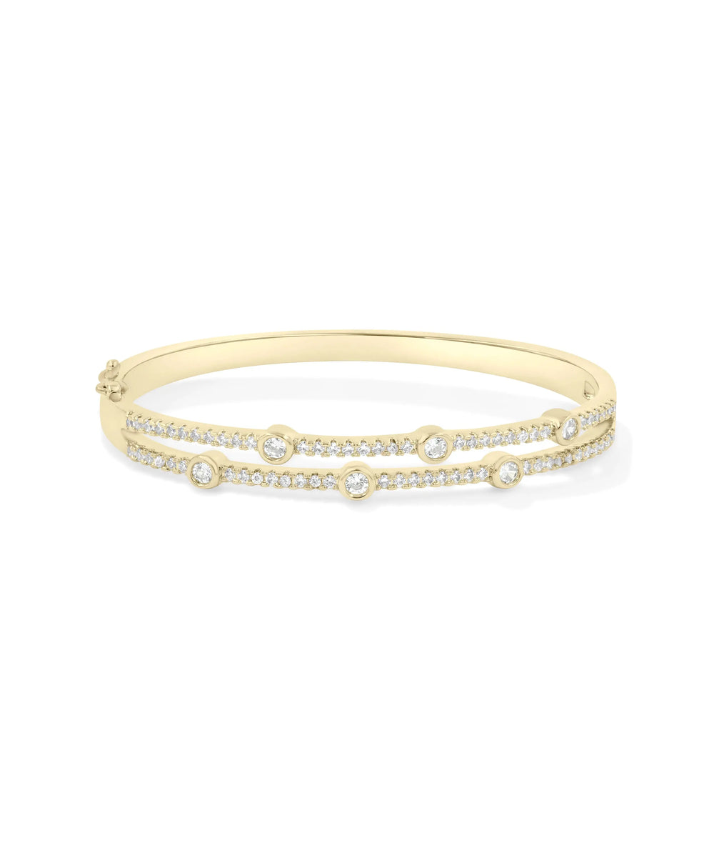 2 Row Station Straight Line Bangle yellow gold dual diamond rows