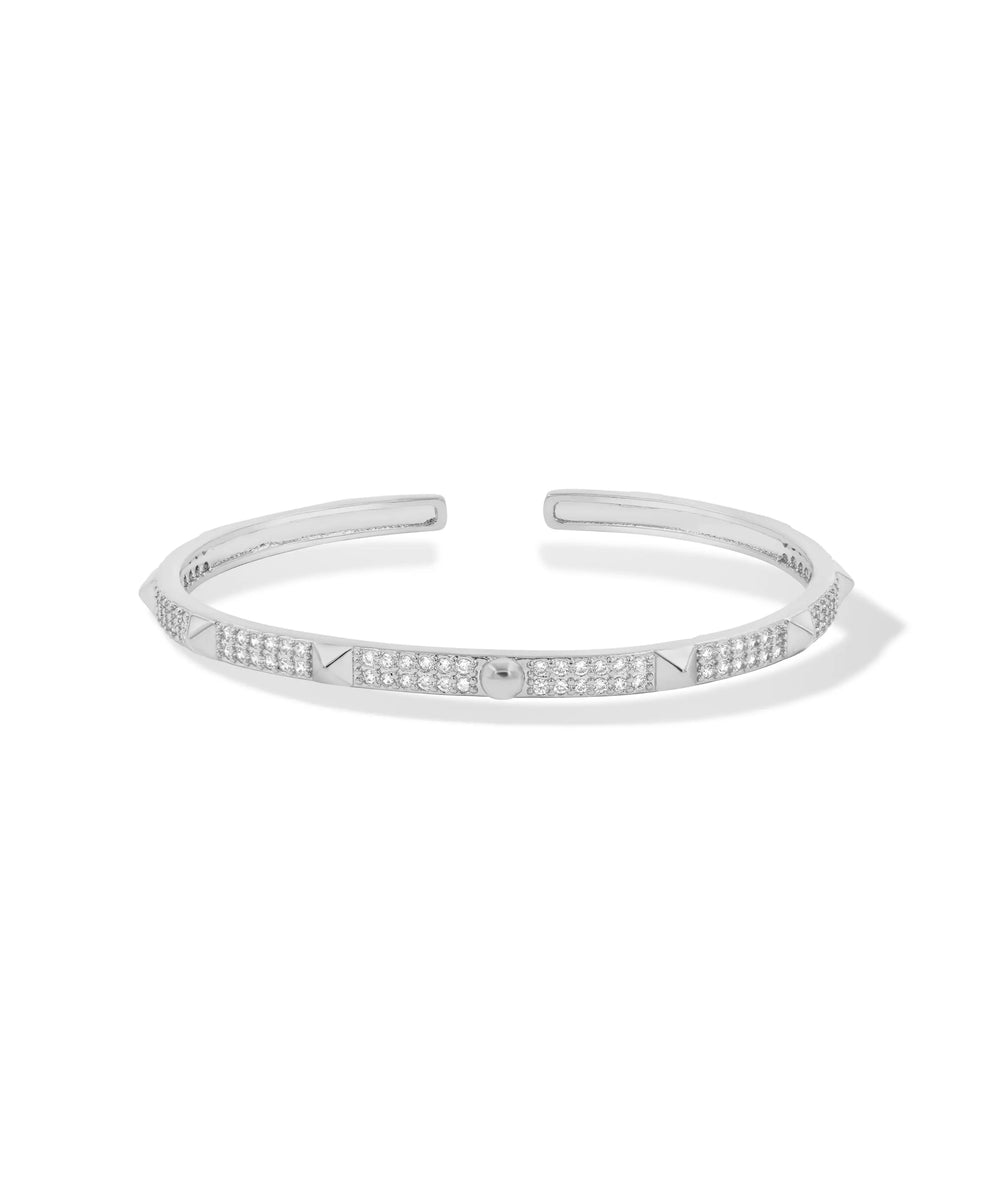 White gold Diamond Pave Cuff Bangle open-ended design sparkle