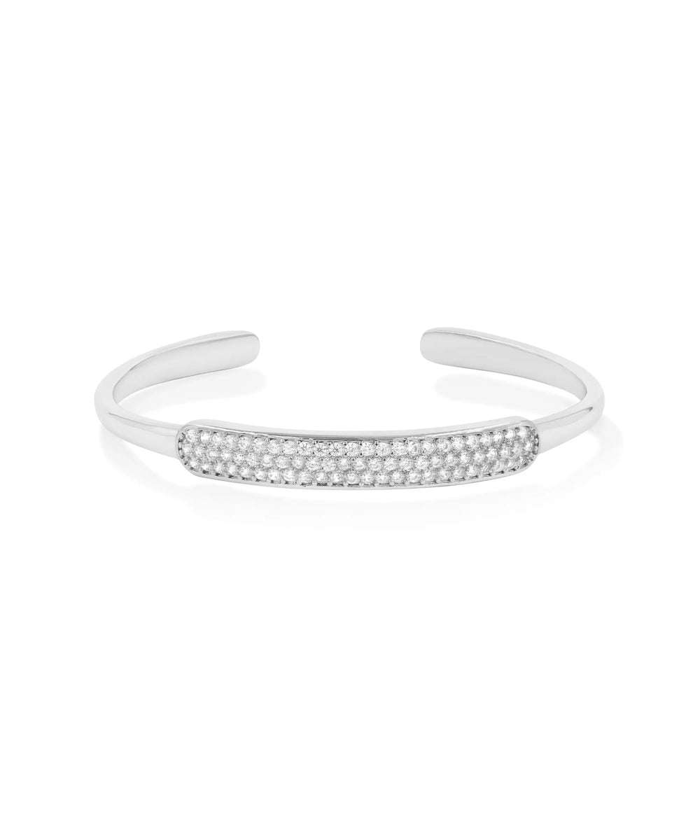 White gold Diamond Cuff Bangle featuring bold open cuff styling