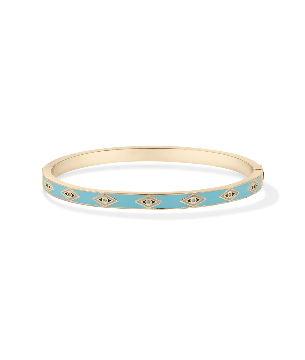 Diamond Shape Station Enamel Bangle layered with gold bangles wrist stack