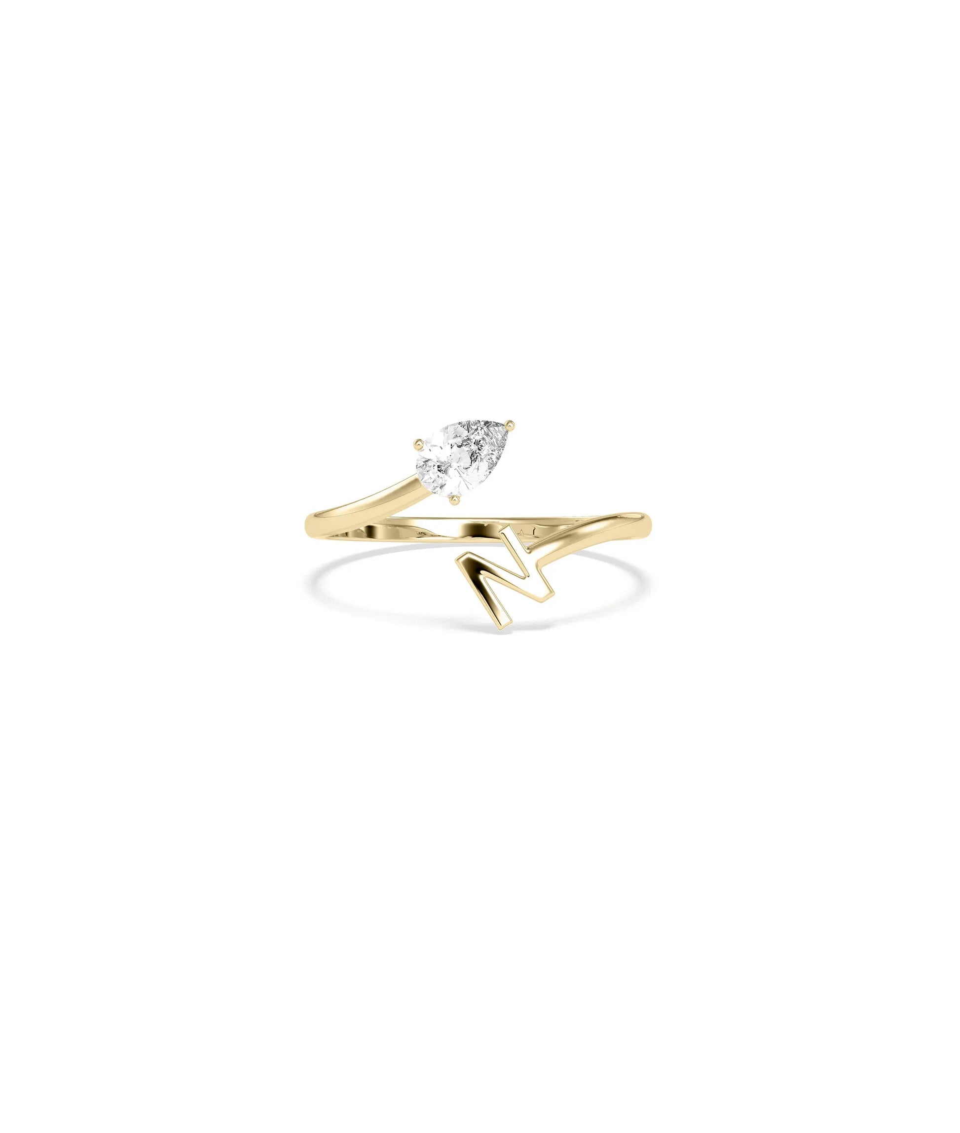 Solitaire Bypass Initial Ring with personalized letter and diamond solitaire