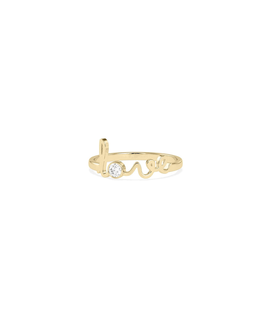 Love Band Ring with elegant script love message and diamond accents