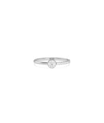Solitaire and Half Gold Half Diamond Band Ring on hand displaying asymmetry