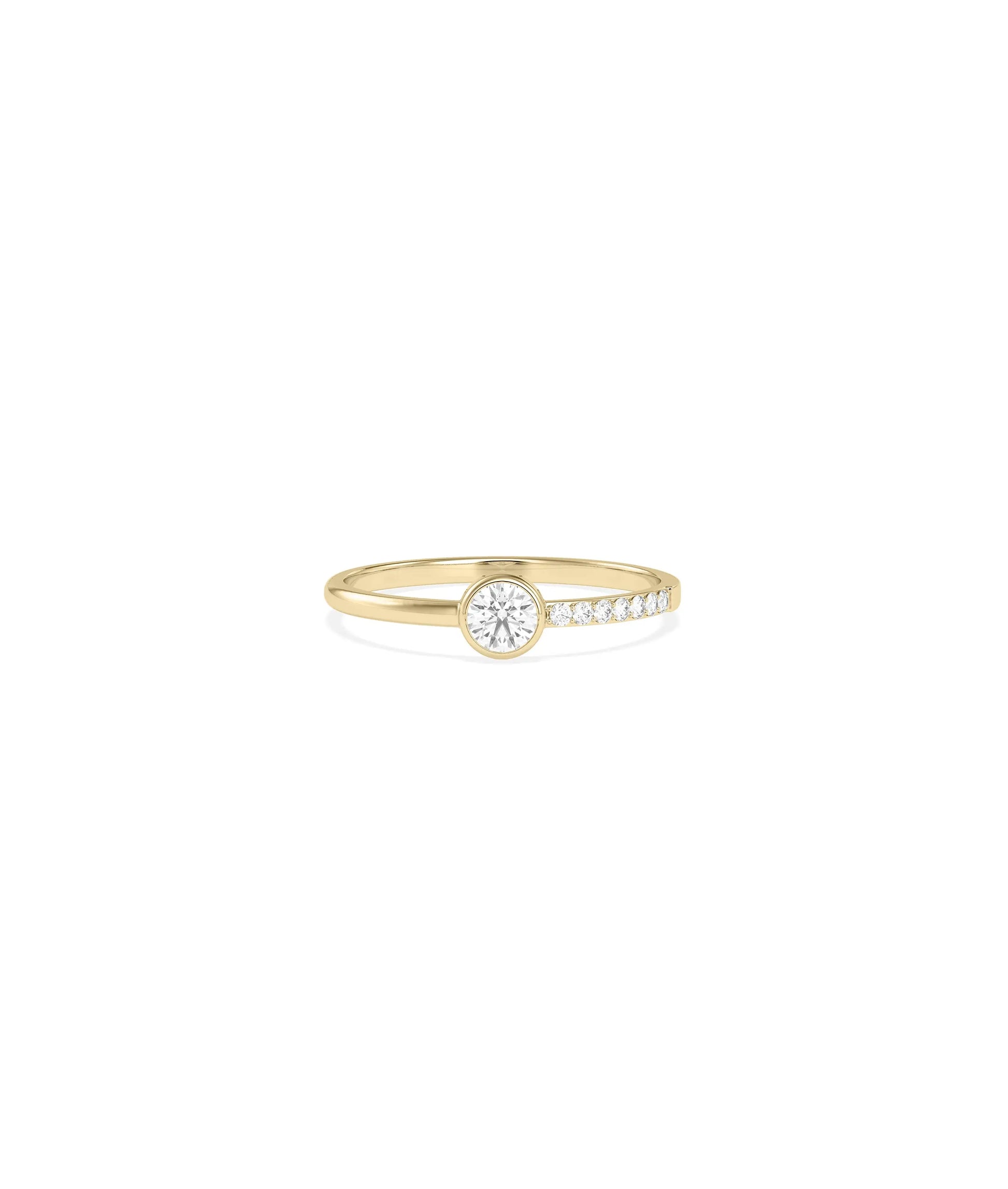Solitaire and Half Gold Half Diamond Band Ring with center stone and mixed band