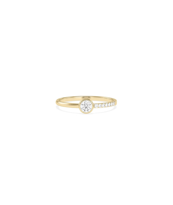 Solitaire and Half Gold Half Diamond Band Ring with center stone and mixed band