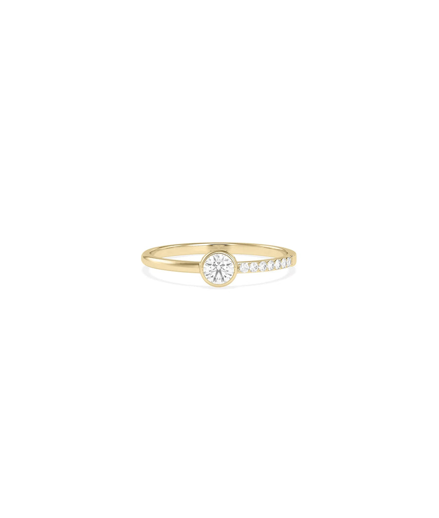 Solitaire and Half Gold Half Diamond Band Ring with center stone and mixed band