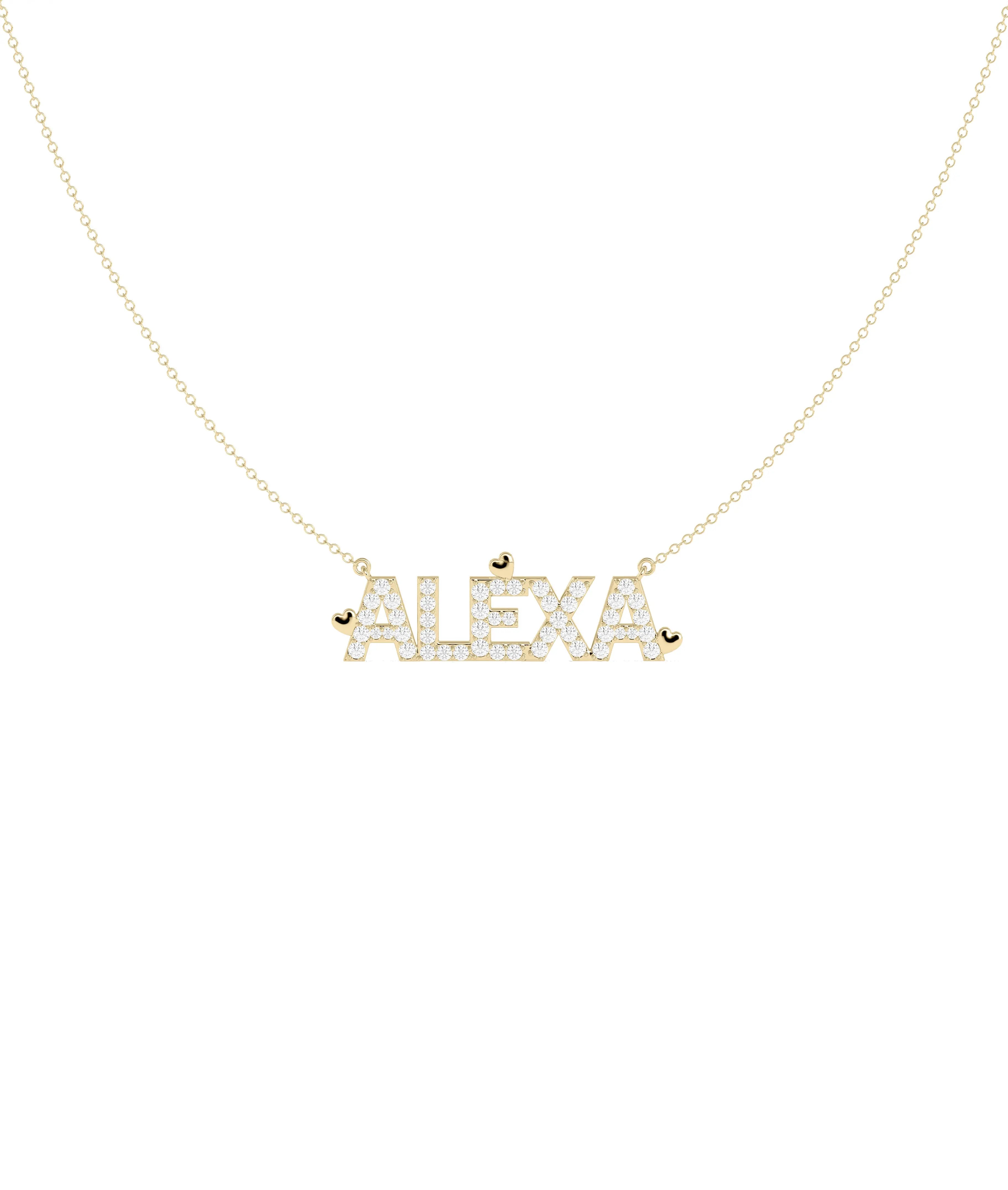 Diamond Name with Gold Hearts Name Necklace