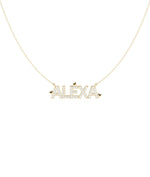Diamond Name with Gold Hearts Name Necklace featuring sparkling personalized letters