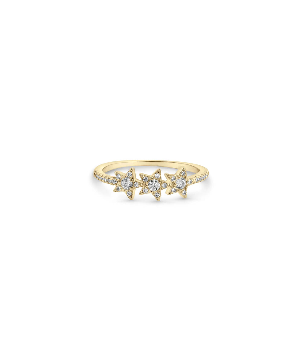Star Band Ring front view yellow gold with celestial diamond stars